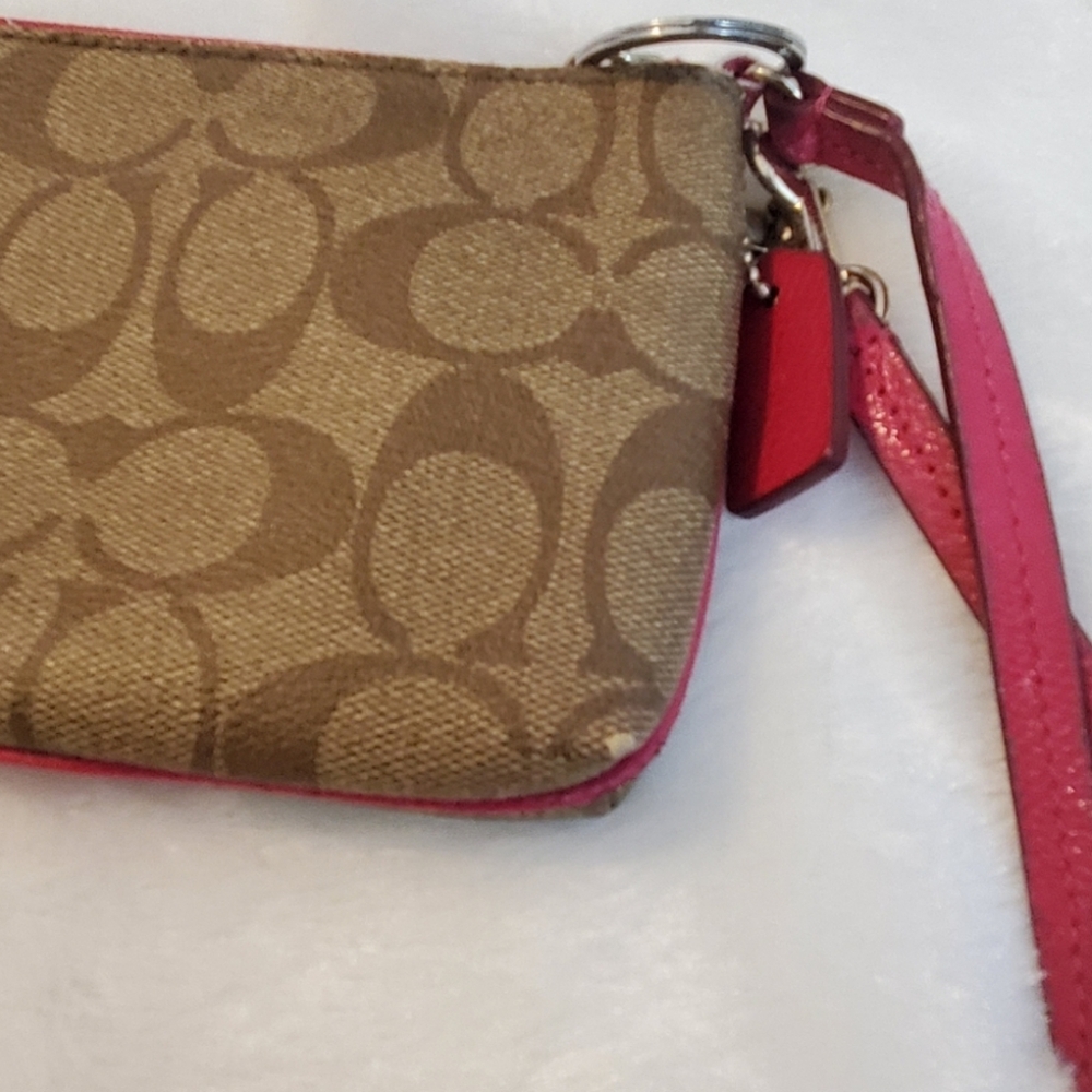 Coach Signature Print Wristlet Wallet Brown And Pink - Picture 7 of 9
